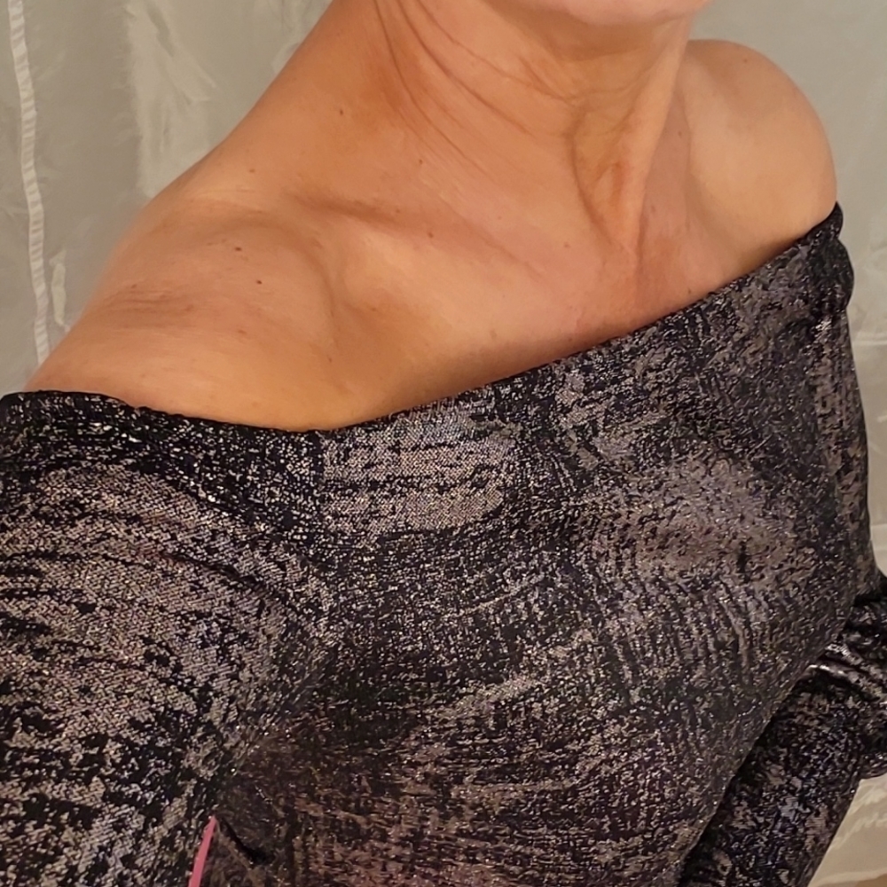 NEW SEXY Silver Shimmer Off-the-Shoulder Top, Medium